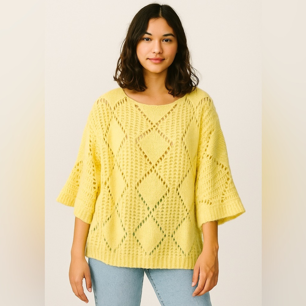 SAGA Open Knit Sweater Yellow OS